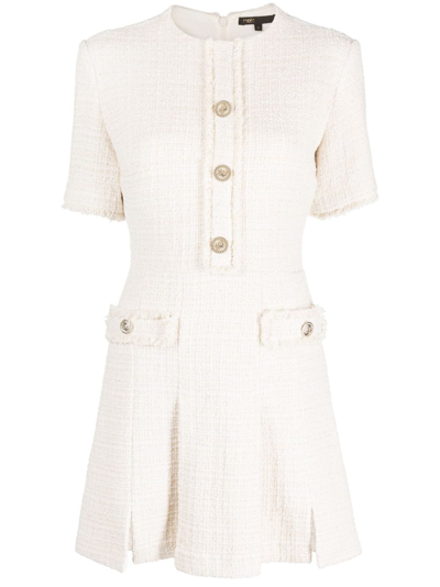 Maje Button-embellished Tweed Minidress In Neutrals