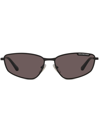 Balenciaga Logo-engraved Rectangular-frame Sunglasses In Schwarz