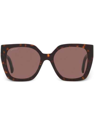 Gucci Tortoiseshell-effect Oversized-frame Sunglasses In Brown