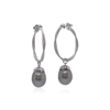 ALOR ALOR GREY TWISTED CABLE HOOP EARRINGS WITH BLACK SOUTH SEA PEARLS