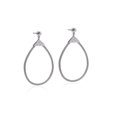 Alor Grey Cable Triangle Tear Drop Earrings With 18k Gold & Diamonds