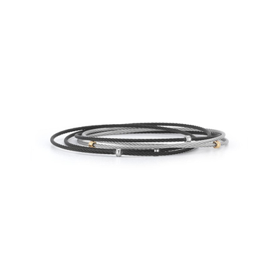 Alor Black & Grey Cable Small Slide Over Bangle With 18kt Yellow Gold In Black, Grey