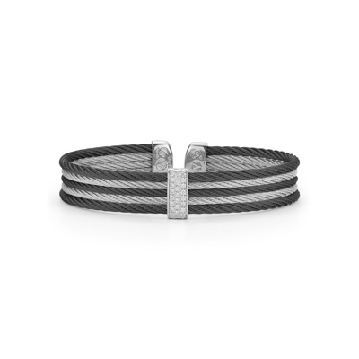 Alor Black & Grey Cable Mini Cuff With 18kt White Gold & Diamonds In Black, Grey