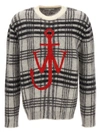 JW ANDERSON LOGO EMBROIDERY CHECK SWEATER SWEATER, CARDIGANS WHITE/BLACK