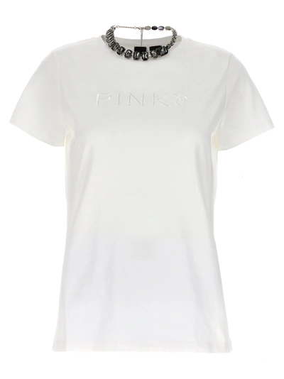 Pinko Logo-embroidered Cotton T-shirt In White