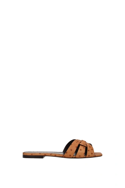 Saint Laurent Leather Tribute Sandals In Brown
