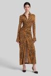 Altuzarra Claudia Feather Print Ruched Long Sleeve Shirtdress In Golden Ochre Feather