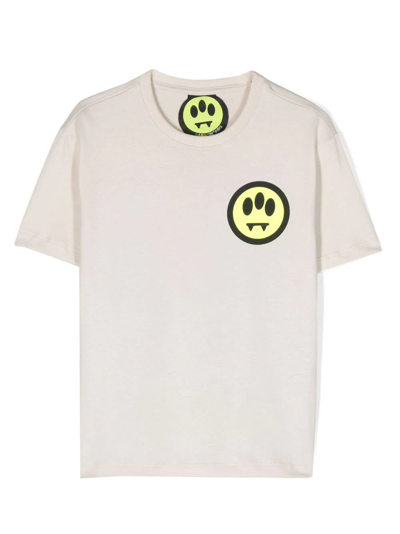 Barrow Ivory T-shirt For Kids With Logo And Smiley In Neutrals