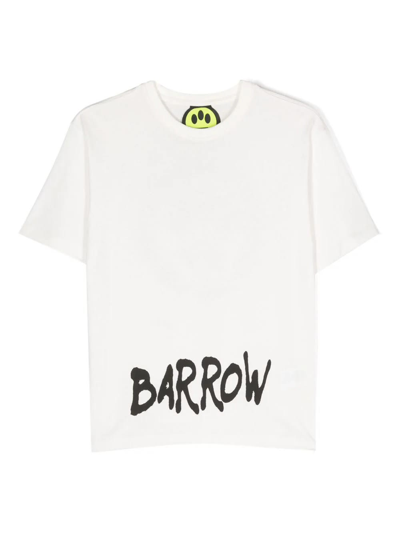 Barrow Kids' White T-shirt With Contrast Lettering Logo In Bianco