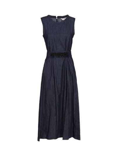 Max Mara Jewelled Embellished Waist Sleeveless Dress In Blue