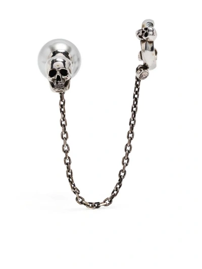 Alexander Mcqueen Skull-motif Chain-link Earring In Silver