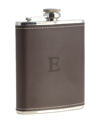 BEY-BERK BEY-BERK 6OZ MONOGRAMMED STAINLESS STEEL BROWN LEATHER FLASK (A-Z)