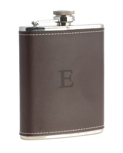 Bey-berk 6oz Monogrammed Stainless Steel Brown Leather Flask (a-z)