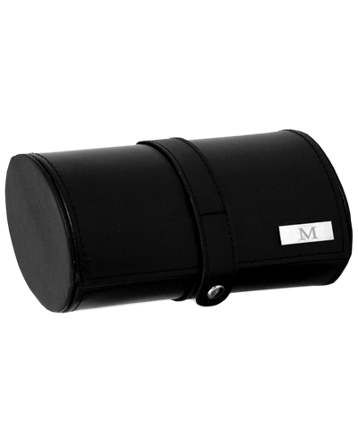 Bey-berk Monogrammed Black Leather Watch & Cufflink Travel Case