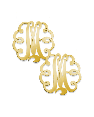 Jane Basch 22k Over Silver Swirly Script Initial Studs(a-z) In Multicolor