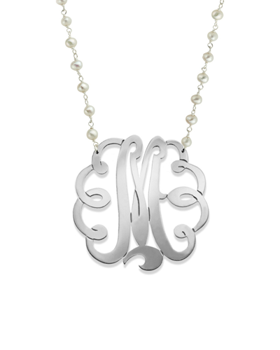 Jane Basch Silver 3.5-4mm Pearl Initial Pendant (a-z) In Multicolor