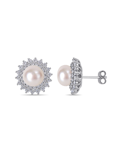 Pearls Silver 8.5-9mm Freshwater Pearl & Cz Earrings
