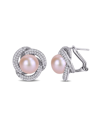 Pearls Silver 10.5-11mm Freshwater Pearl & Cz Earrings