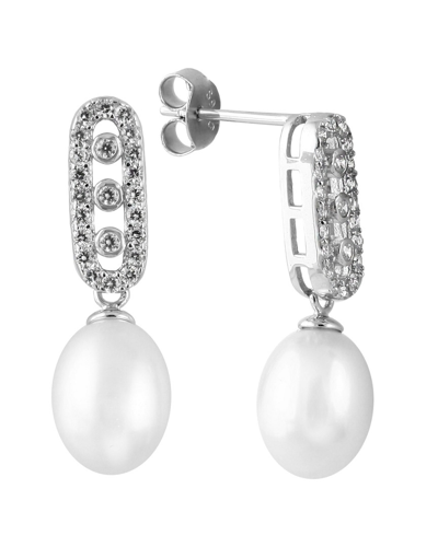 Splendid Pearls Rhodium Plated 7.5-8mm Freshwater Pearl Drop Earrings