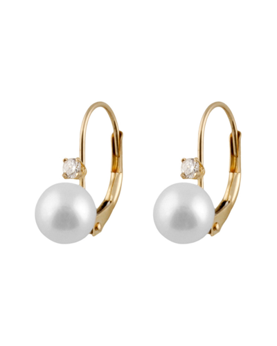 Splendid Pearls 14k 0.05 Ct. Tw. Diamond & 7-7.5mm Akoya Pearl Drop Earrings