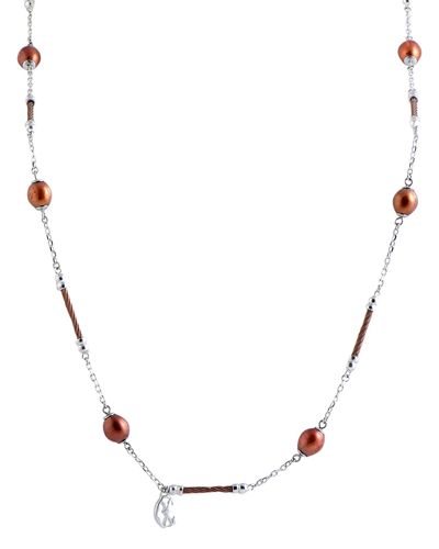 Charriol Pearl Stainless Steel Bronze Pvd Brown Pearls Long Necklace In Multi-color