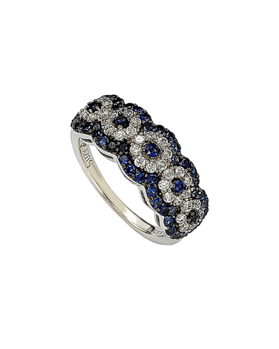Suzy Levian Gold Plated Sterling Silver 2.8ct Tgw Sapphire And .02ct Diamond Anniversary Band In Blue