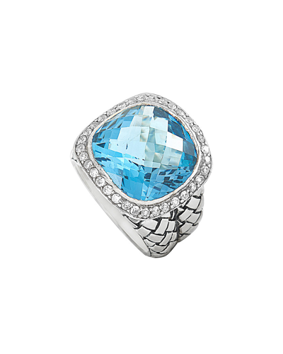 Scott Kay Sterling Silver Diamond And Blue Topaz Large Dome Ring In Multi-color