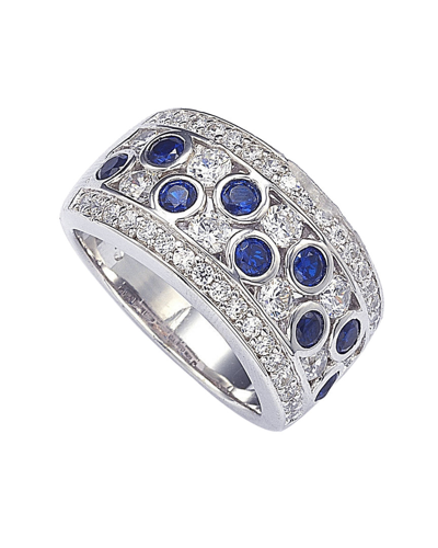 Suzy Levian Sapphire And Diamond In Sterling Silver And 18k Gold Ring In Blue