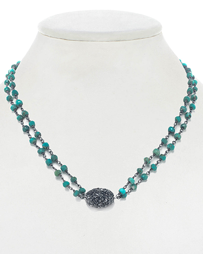 Rachel Reinhardt Plated Silver Turquoise & Crystal Necklace