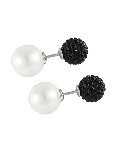 Splendid Pearls Rhodium Plated Silver 10-14mm Shell Pearl & Cz Earrings