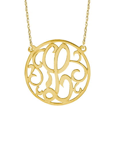 Jane Basch 22k Gold Over Silver Fancy Initial Circle Script Necklace (a-z) In Multicolor