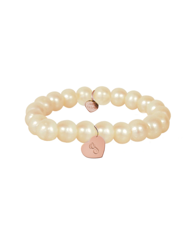 Jane Basch Dnu 0 Units Sold  14k Rose Gold 8mm Pearl Dangling Heart Initial Bracelet (a-z) In Multicolor