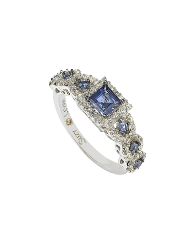 Suzy Levian Silver 1.02 Ct. Tw. Diamond & Sapphire Ring