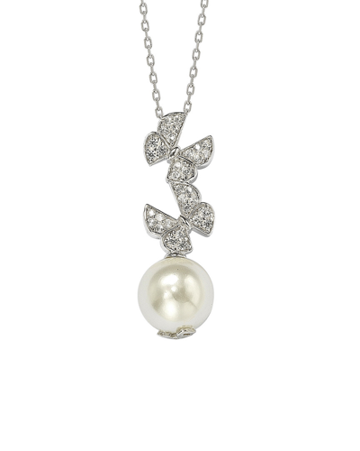 Suzy Levian Silver 10mm Pearl & Sapphire Necklace