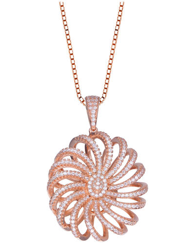 Genevive 14k Rose Gold Vermeil Cz 3d Flower Necklace