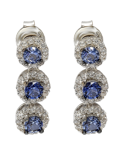 Suzy Levian Silver 1.42 Ct. Tw. Diamond & Sapphire Halo Drop Earrings