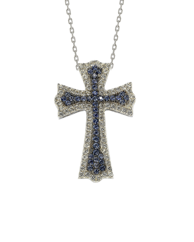 Suzy Levian Sterling Silver Sapphire And Diamond Accent Cross Pendant In Blue