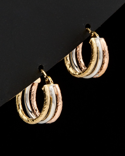 Italian Gold 14k  Tri-color Diamond Cut & Polished Triple Hoops