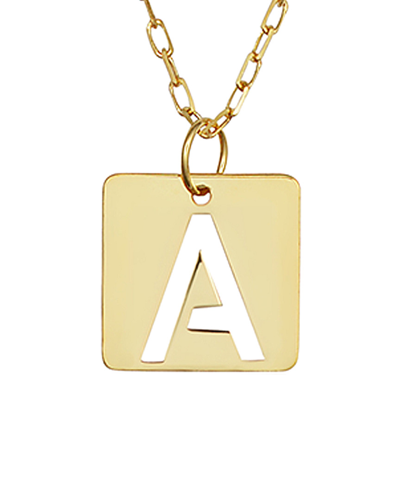 Italian Gold 14k  Initial Square Tile Pendant Necklace (a-z)