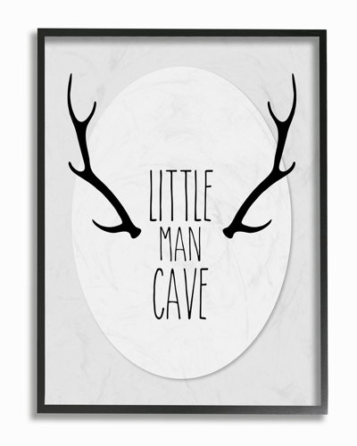 Stupell Black And Grey Little Man Cave Antlers By Karen Zukowski (finny And Zook) Framed Art