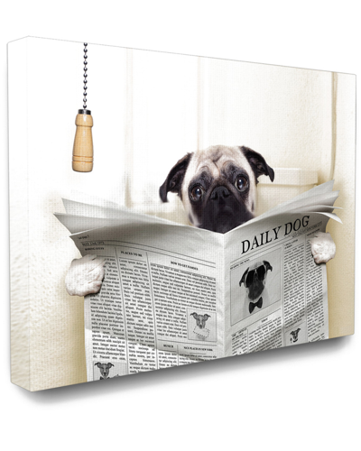 Stupell Industries Pug Reading Newspaper In Bathroom