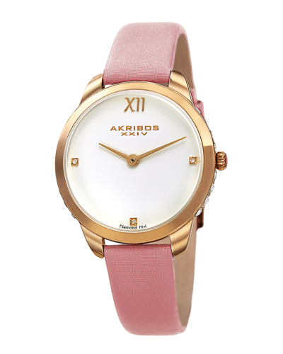 Akribos Xxiv Women's Leather & Silk Diamond Watch