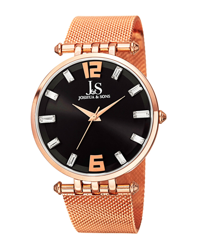 Joshua And Sons Joshua & Son's Crystal-accent Stainless Steel Mesh Watch