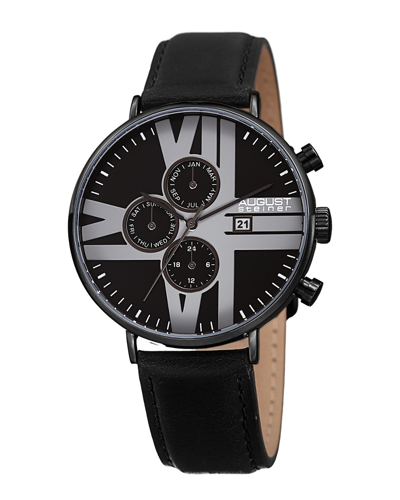 August Steiner Men's Leather Watch In Black