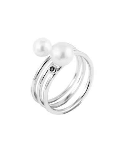 Splendid Pearls Silver 5-8mm Freshwater Pearl & Cz Ring