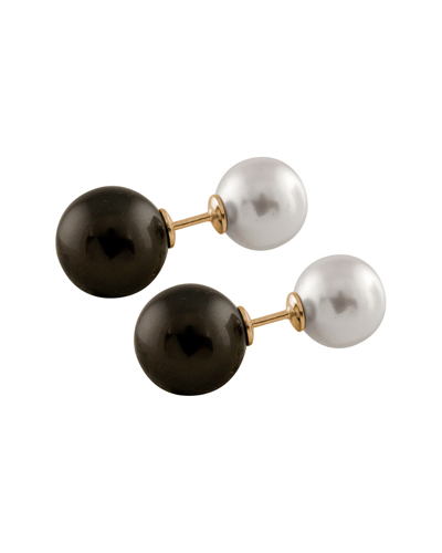 Splendid Pearls Gold Over Silver 10-14mm Shell Pearls Double Sided Barbell Earrings