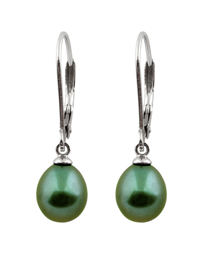 Splendid Pearls Rhodium Plated Silver 7.5-8mm Freshwater Pearl Drop Earrings