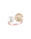 PEARLS ROSE-GOLD OVER SILVER 0.70 CT. TW. LEMON QUARTZ & PEARL RING