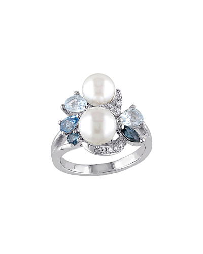 Pearls Silver 1.75 Ct. Tw. Gemstone & 6.5-8mm Freshwater Pearl Ring