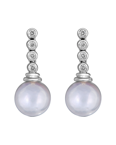 Belpearl 14k 0.12 Ct. Tw. Diamond & 8.5 Mm Akoya Pearl Earrings